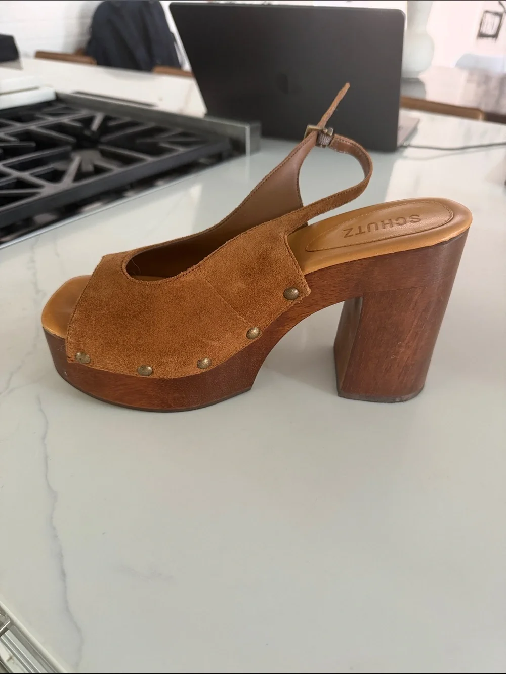 SCHUTZ Brown Suede Platform Slingback Sandals